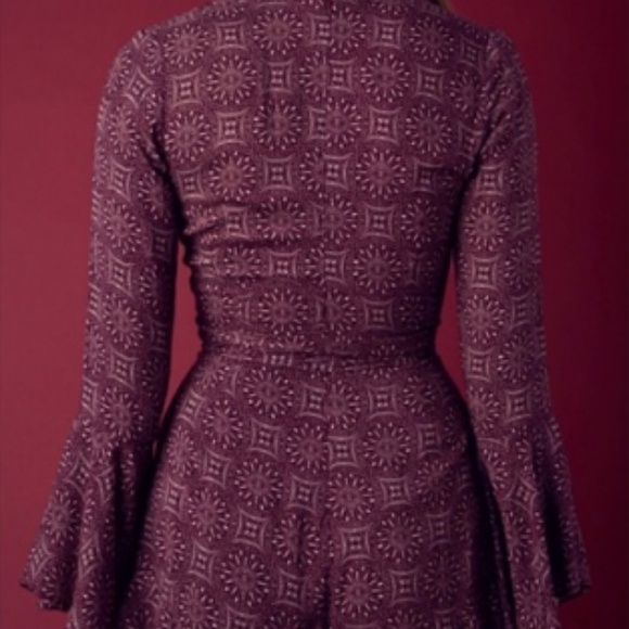 Purple long sleeve  trumpet wrap romper - Picture 3 of 5